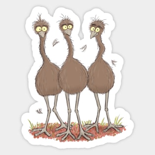 Funny Australian emu trio cartoon illustration Sticker